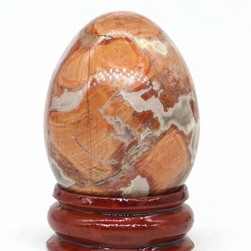 EPIC STONE-30x40mm Red Leaf Jasper Gemstone Crystal Reiki Globe Egg +Stand