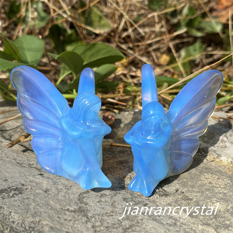 1pc Blue Opalite Butterfly Fairy Carved Quartz Crystal Skull Reiki Healing
