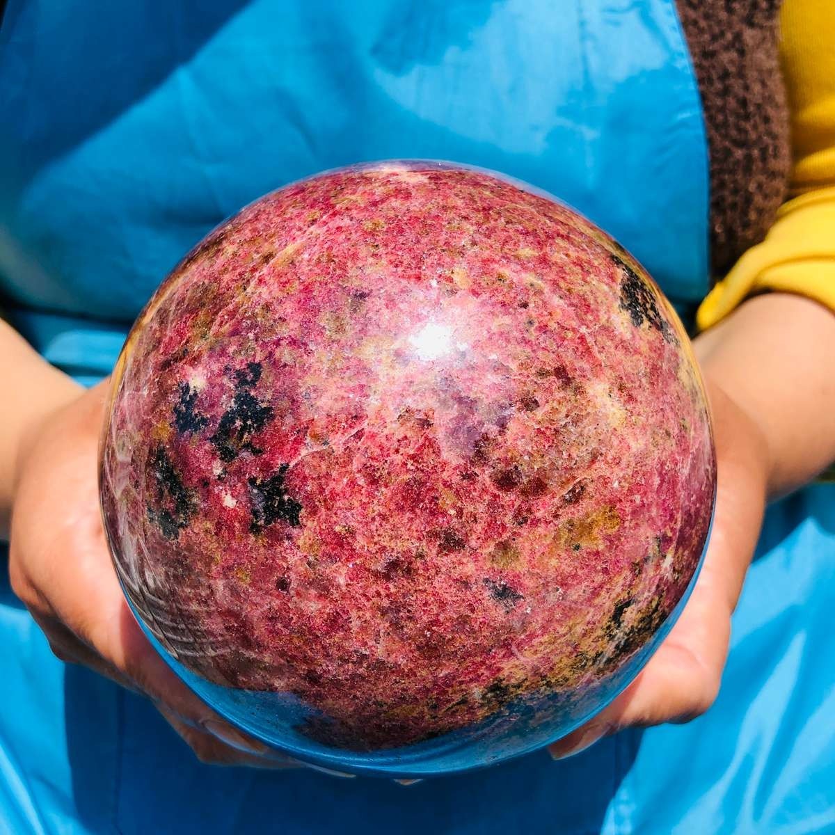 7.04LB Natural Rhodonite Crystal Sphere Pink Black Healing Gem Stone 4799