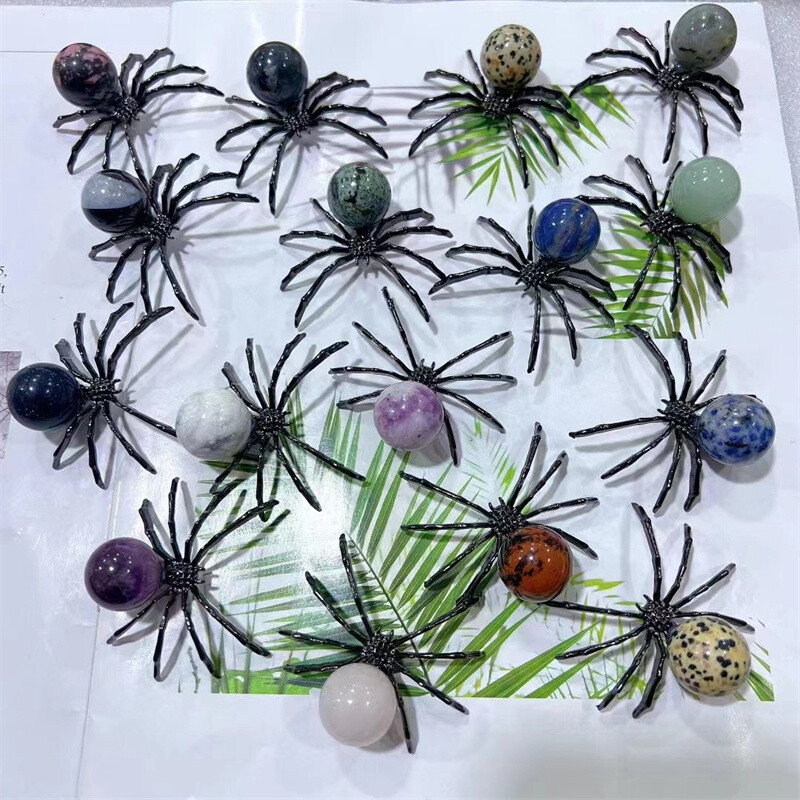2″ Natural Quartz Spider Carved Quartz Crystal Skull Reiki Healing