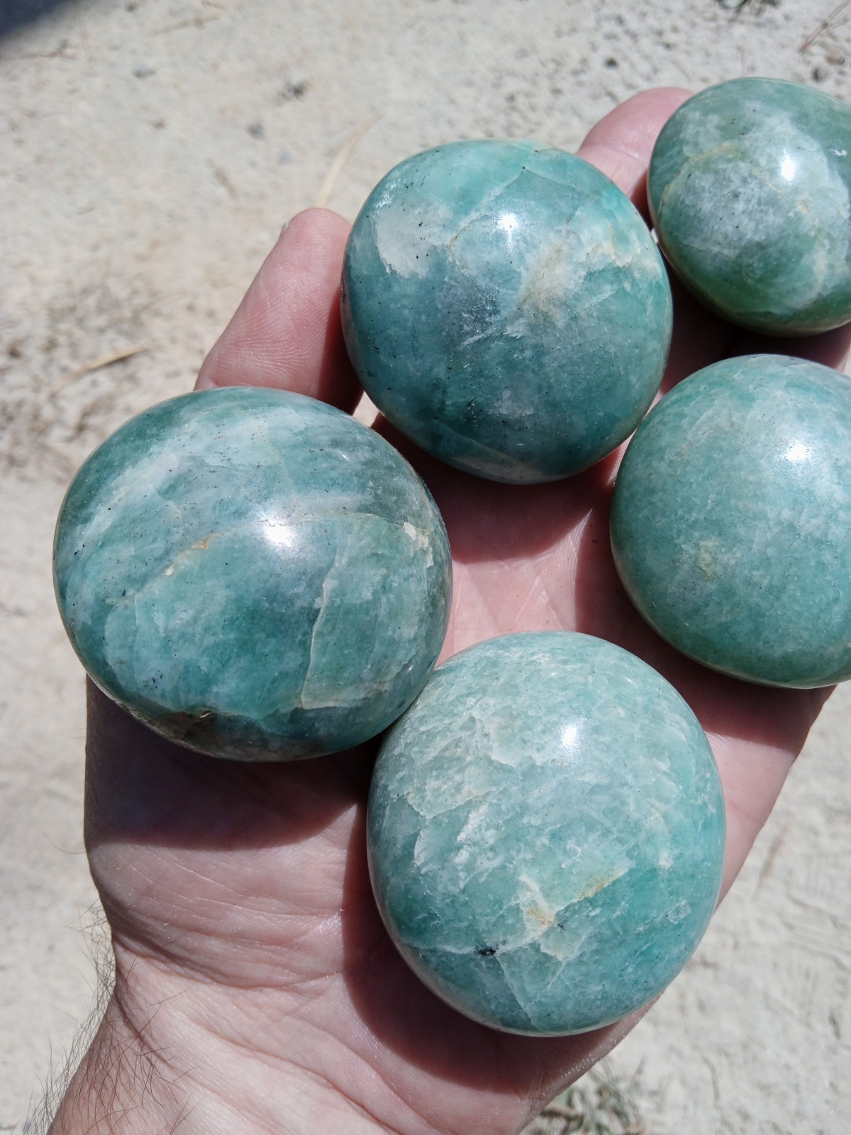 Lot of 5 Hand Polished Amazonite Palm Stones! Healing, Over 1 Lb! S2