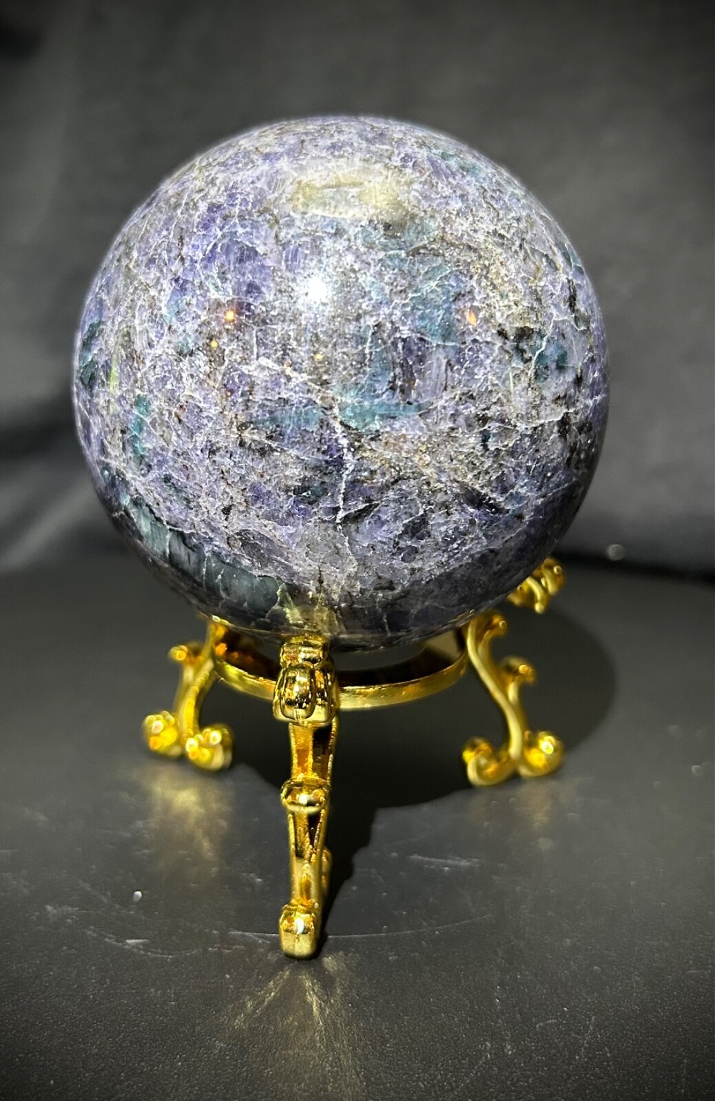 2.9″ Iolite Sphere With Metal Stand 1lb 5oz