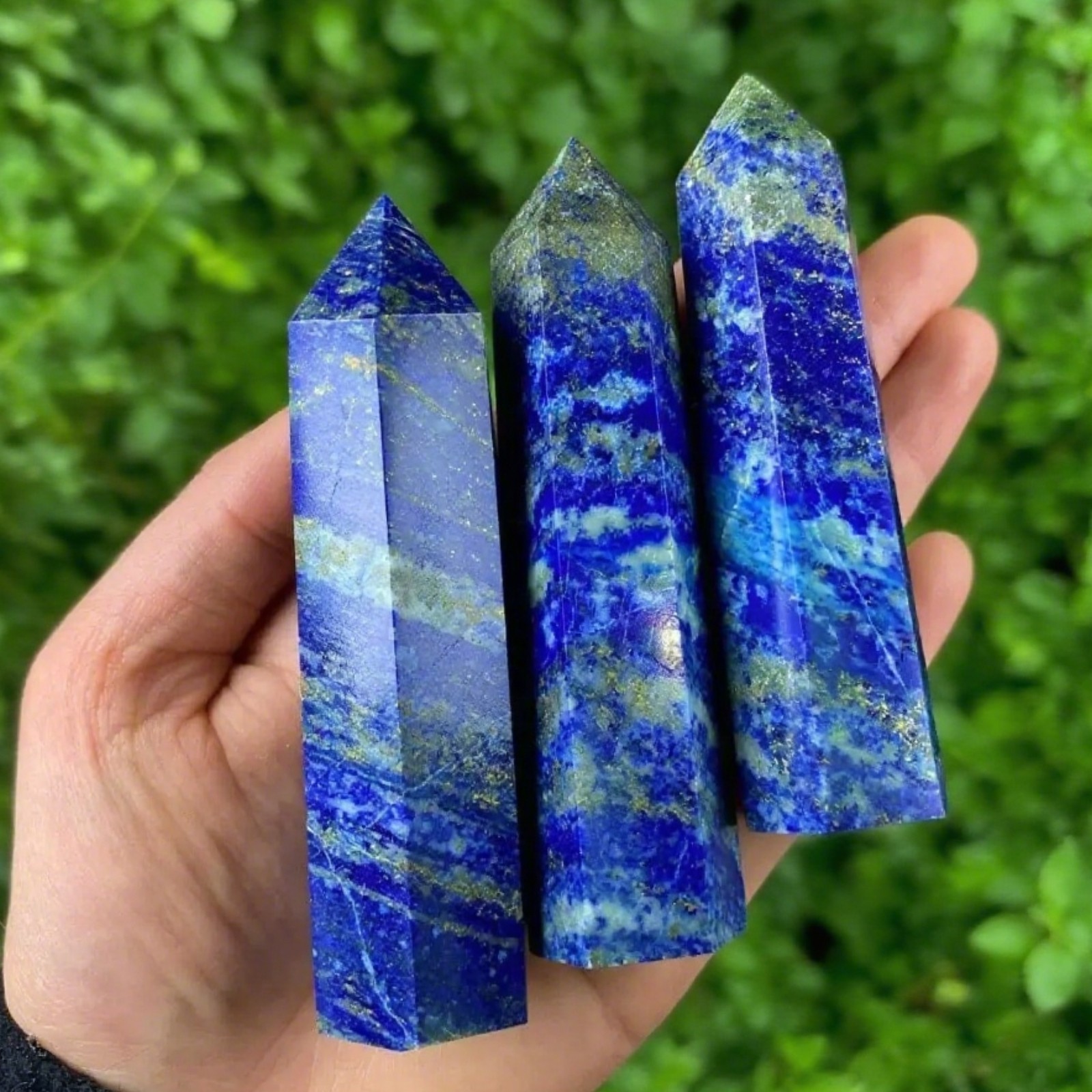 Natural Lapis Lazuli Hexagonal Tower Point Healing Crystal Wand Obelisk Ornament