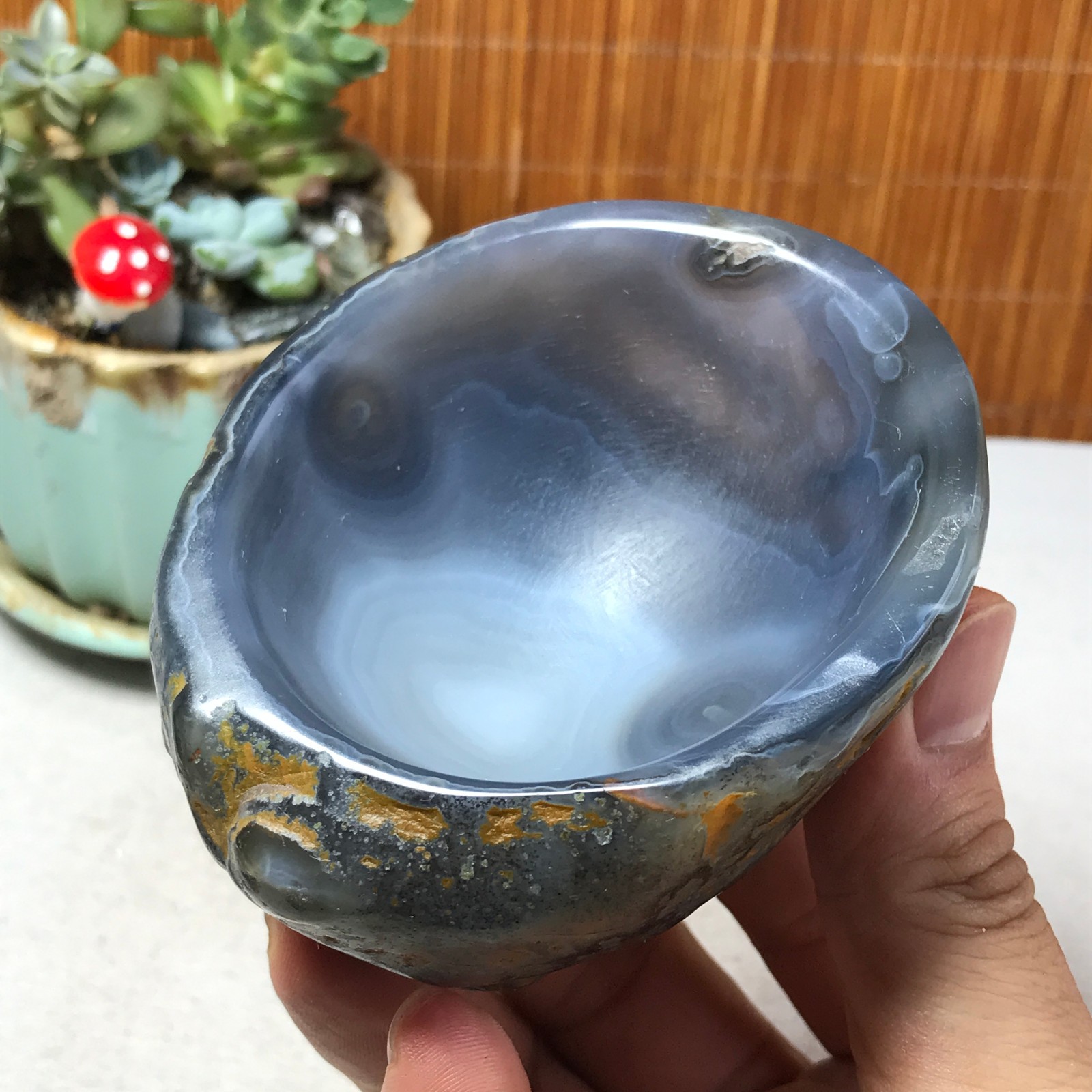 88-73-40mm Natural Polished Agate Carved Stone Rock Ashtray Ash Tray 257g A6326