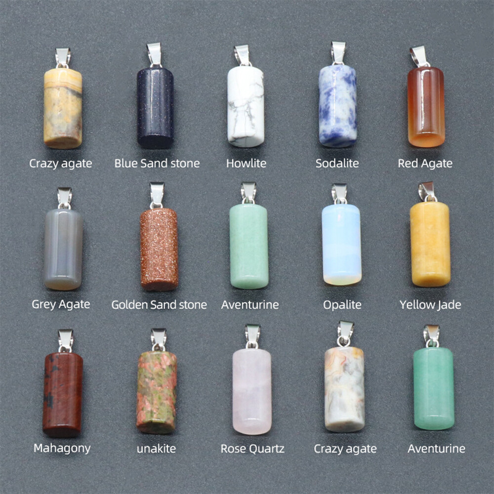 10x20mm Mini Natural Crystal Cylinder Pendants Stone Charms Chakra Bead Necklace