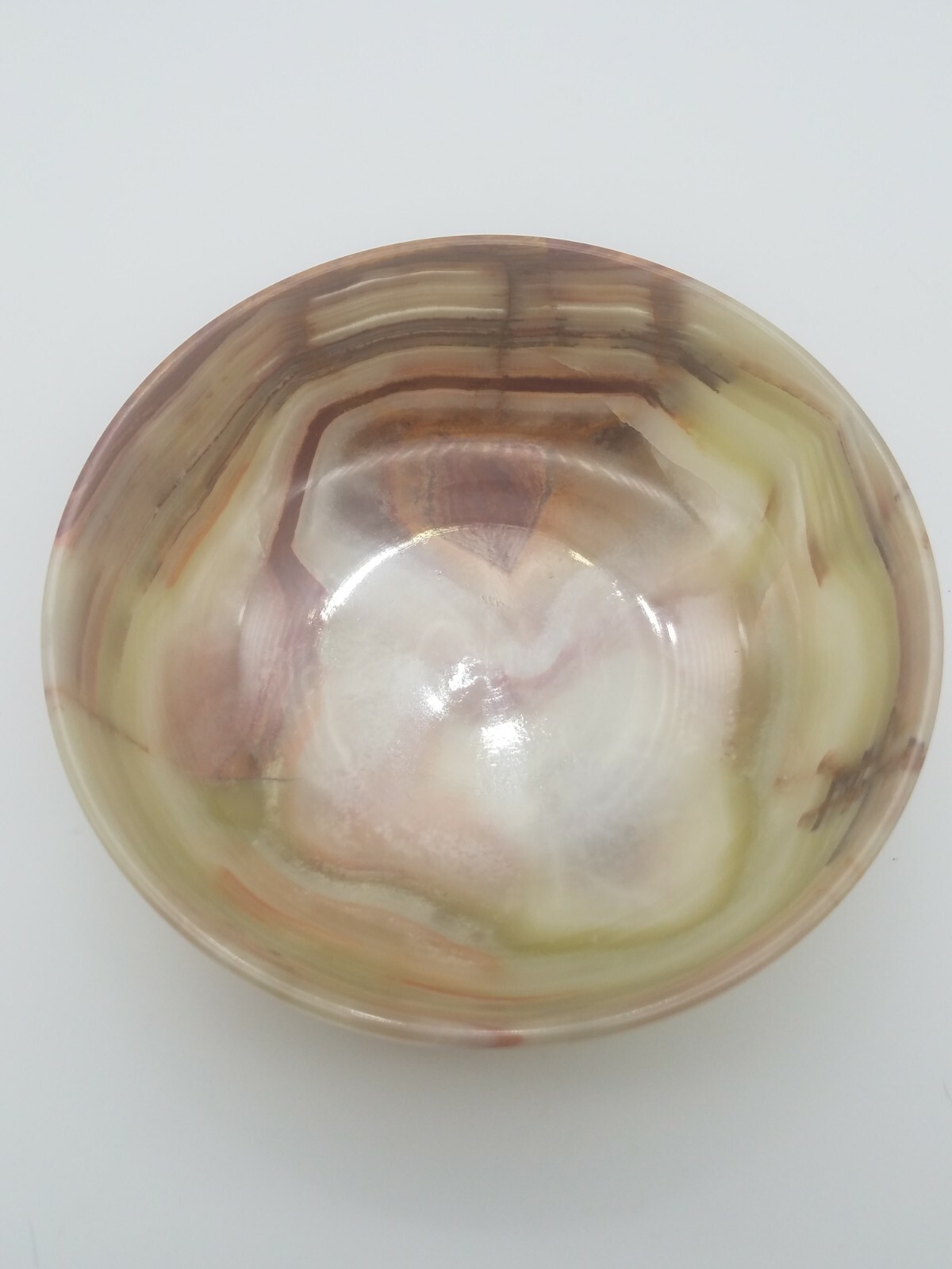 6″ Thin Carved Onyx Bowl Green, Red, Gold, Brown, White Veins