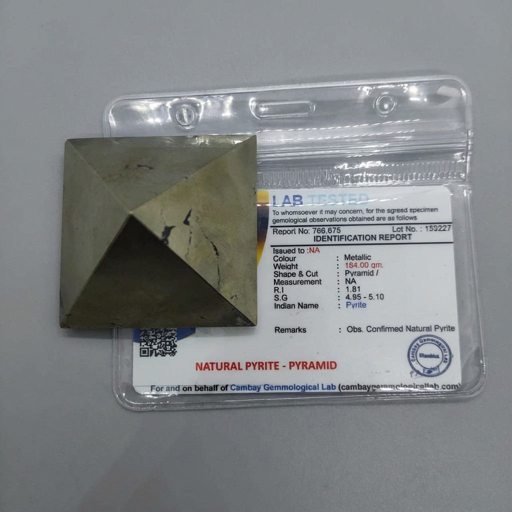 Pyrite Pyramid Handmade | Certified Wealth Crystal for Abundance & Protection