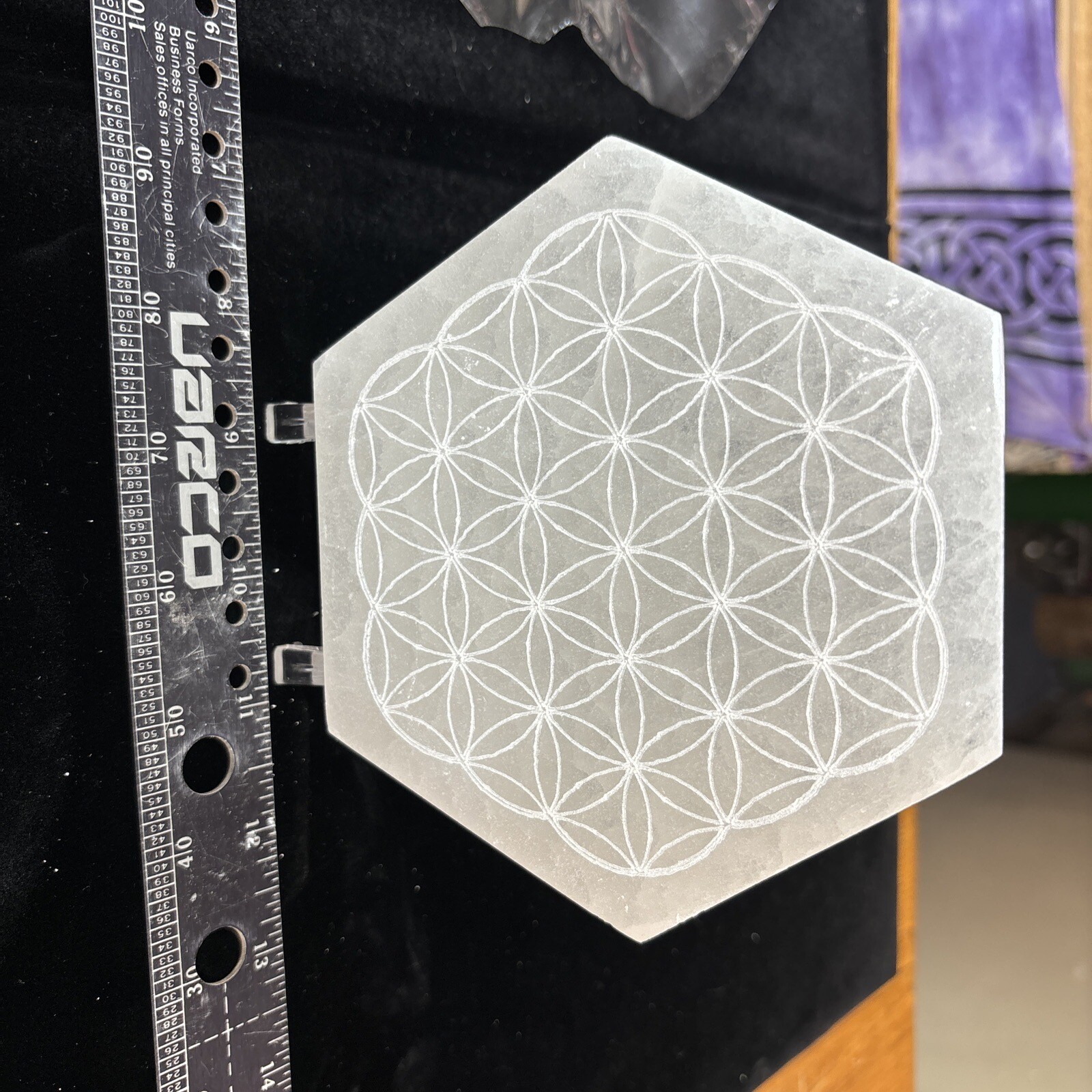 5 1/2” Selenite Charging Plate/grid With Flower Of Life