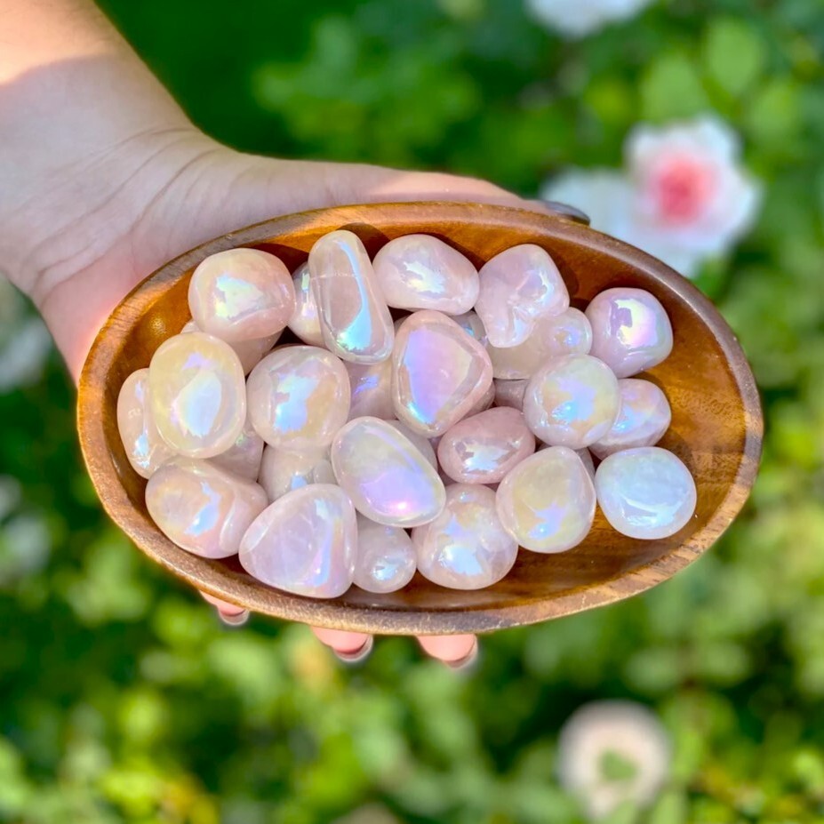 1 Piece Angel Aura Rose Quartz Tumbled Pocket Stone Gemstone, Buy 2 get 5 free