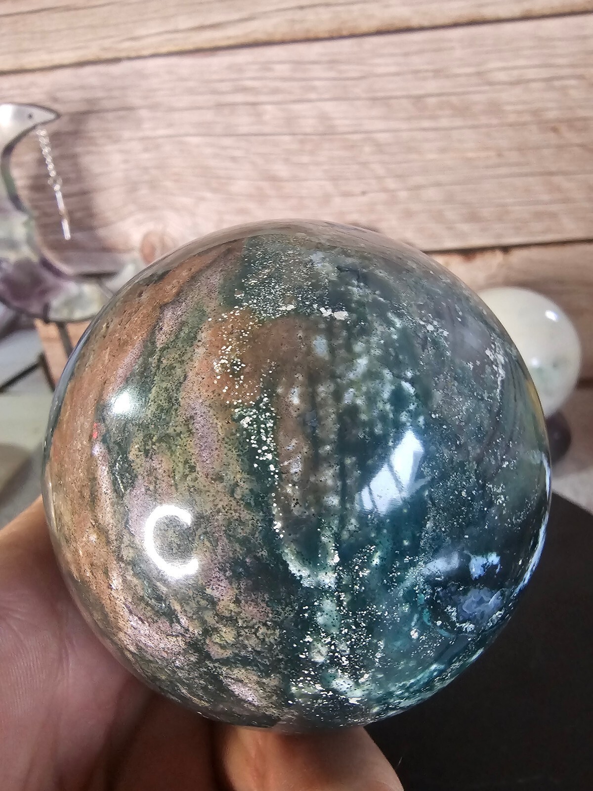 Ocean Jasper Sphere 85mm 1.14lbs Polished Crystal Ball Natural Orbicular Jasper