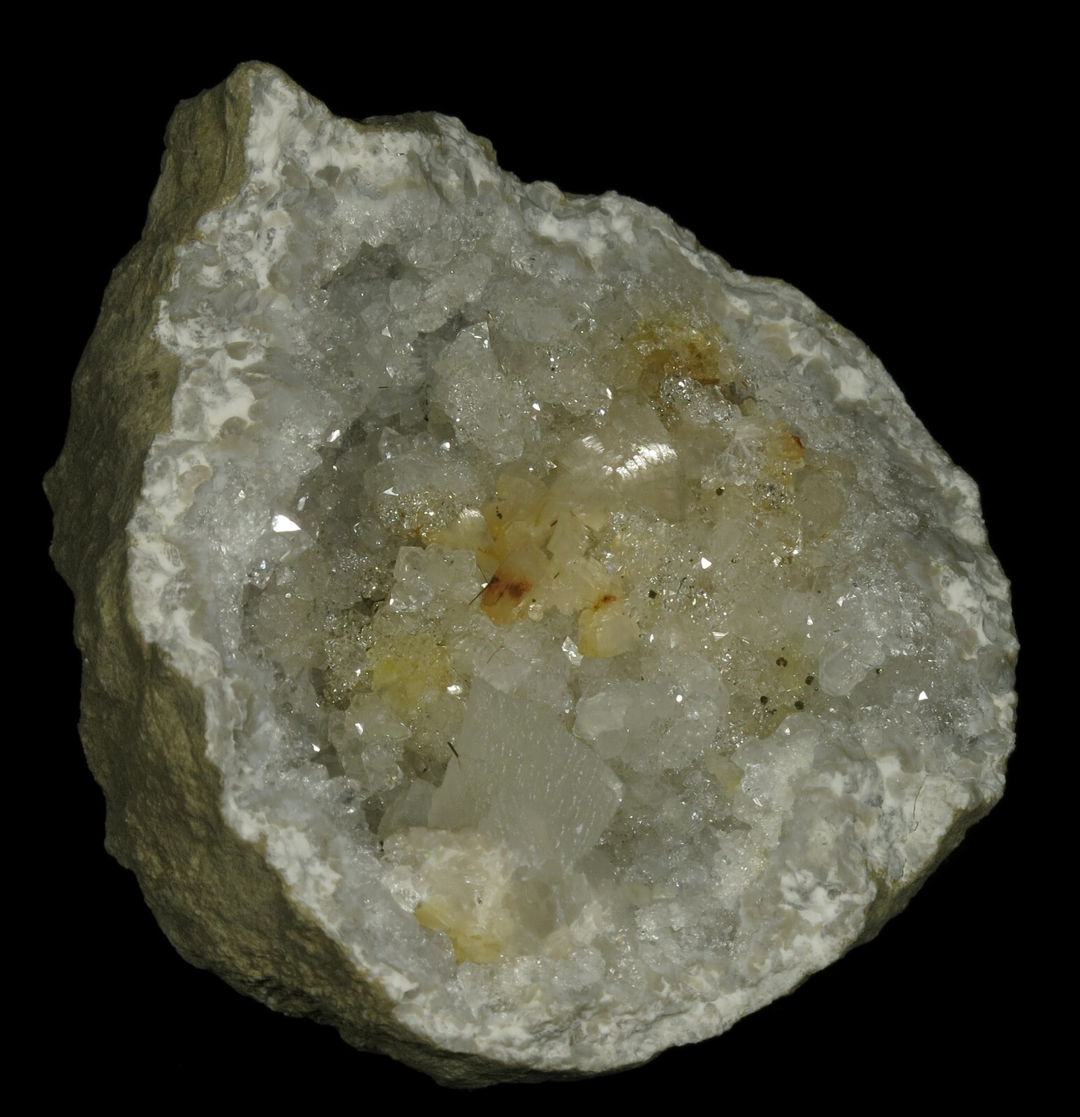 Quartz, Calcite & Pearl like Dolomite Crystals 2-3/8″ Keokuk Geode !!!