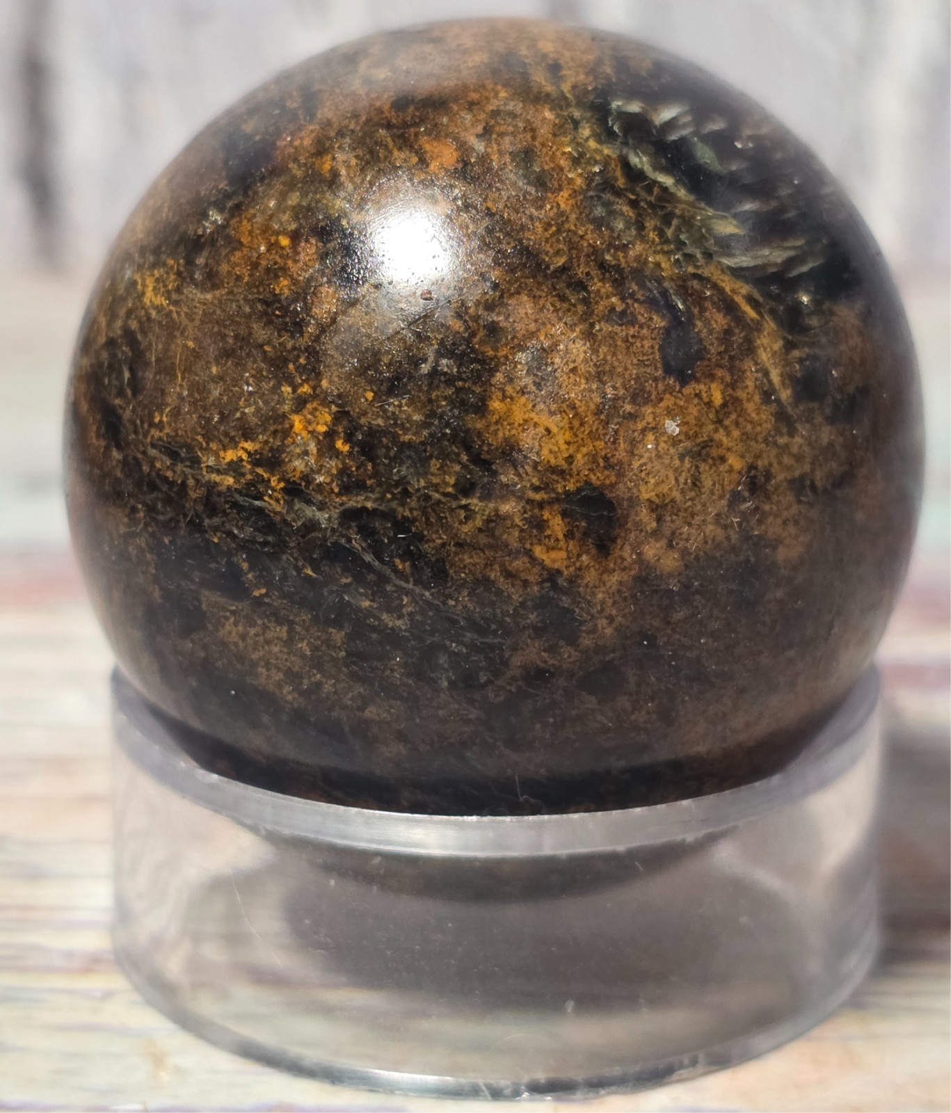 4 Crystal Sphere Display Set Moss Agate Bronzite Rose Quartz Quartz Wood Stand