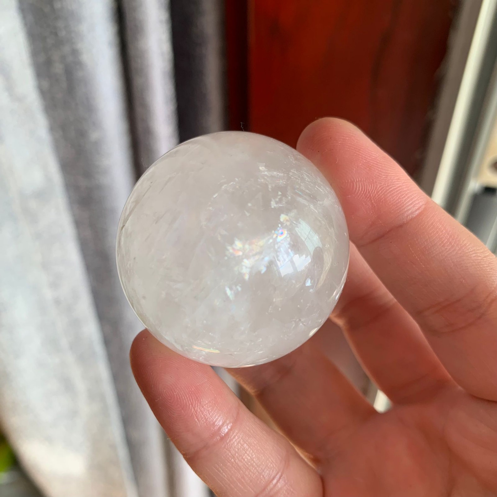 40mm 92g Clear Calcite Sphere Rainbow Energy Crystal Spiritual Altar Decor