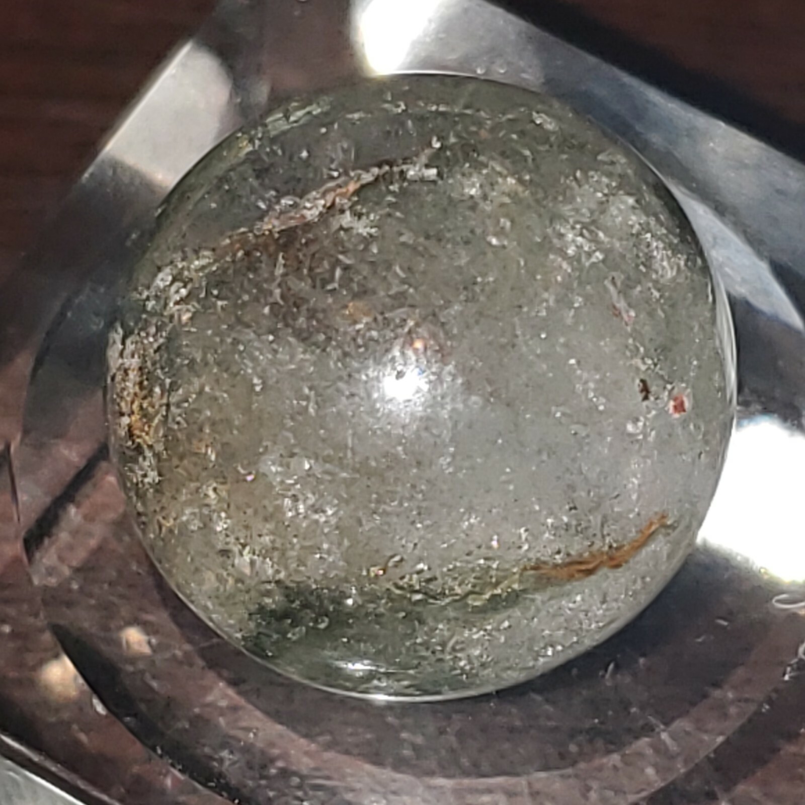 Garden Scenic Chlorite Included Quartz Sphere Ball Orb Marble 17.9mm, 8g.