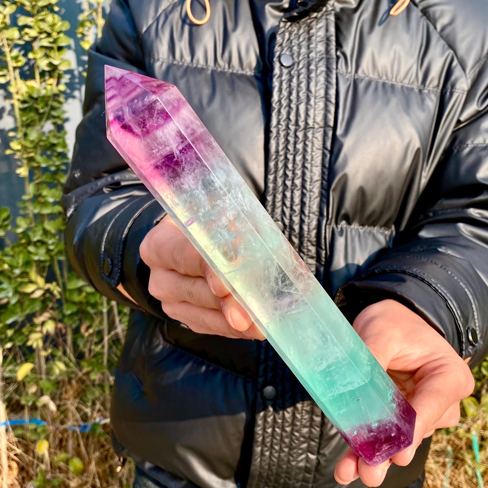 1.66LB Natural unique colored fluorite pillar quartz crystal sample