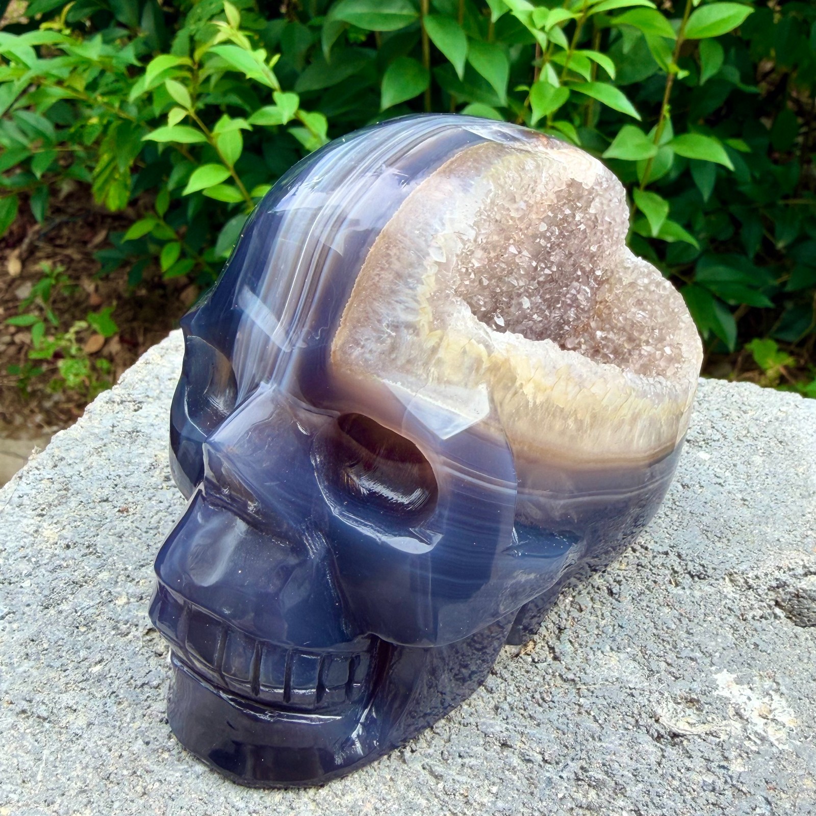 2.34lbAmethyst agate crystal cave skull, Rare hand carved skull specimen