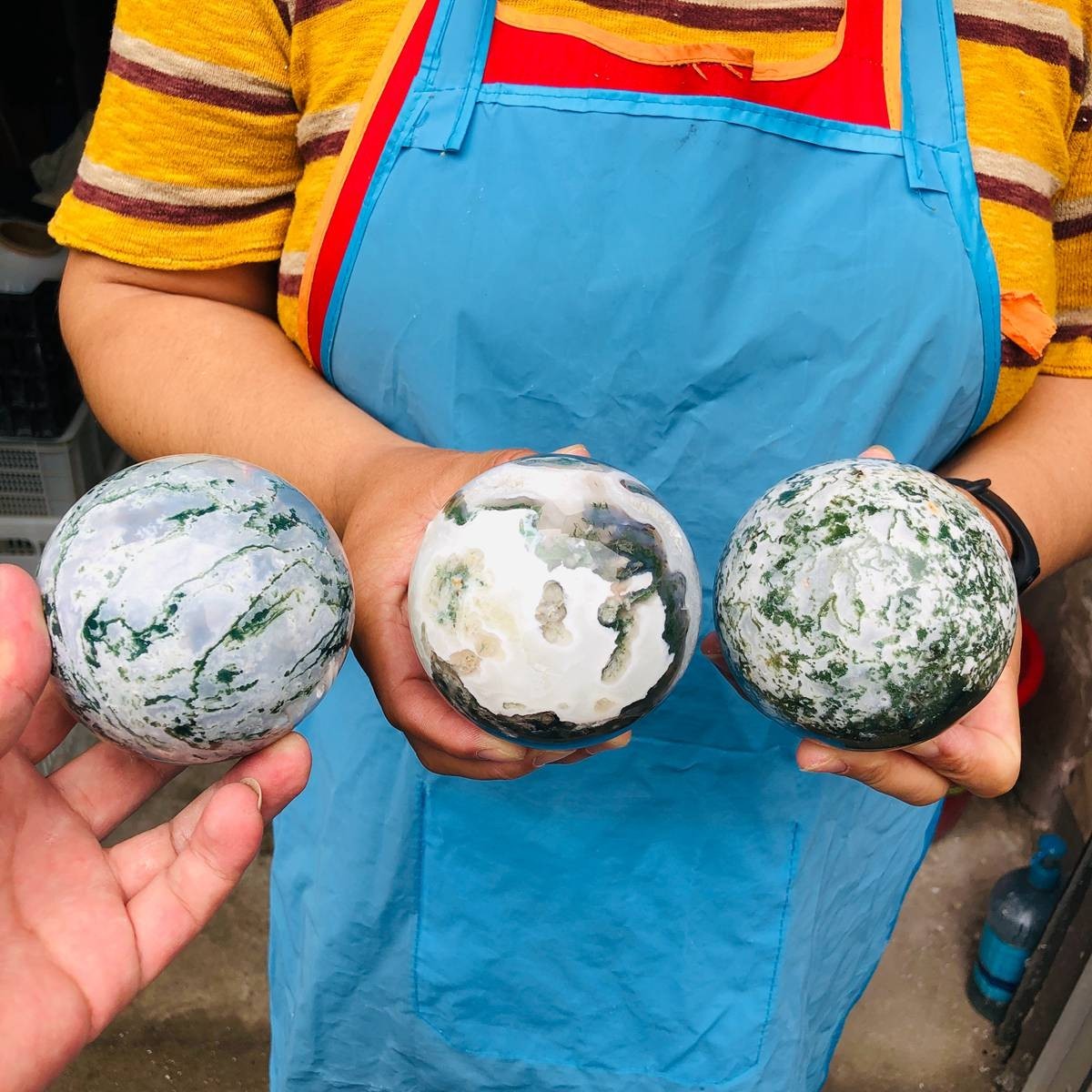 3pcs 4.9LB Natural Water Grass Agate Ball Quartz Crystal Ball Healing 2114