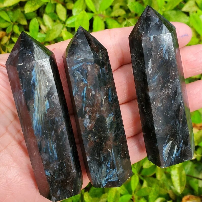 3.15″-3.54″ Natural Arfvedsonite Crystal Tower Healing Reiki Crystal Obelisk