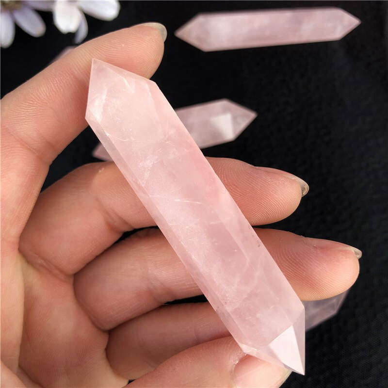 70-80mm Natural Pink Rose Quartz Crystal Point Wand Reiki Healing Chakra Obelisk