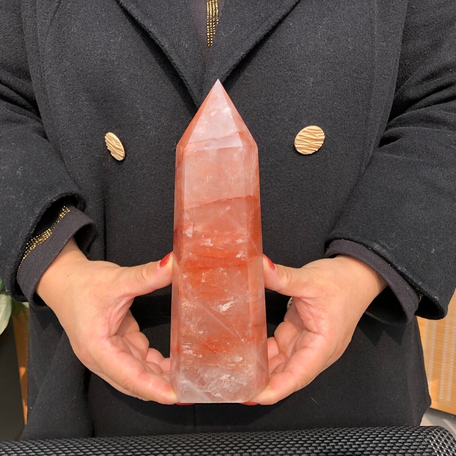 3 LB Natural 8.25″ Red Gum Flower Quartz Obelisk Crystal Wand Point Healing