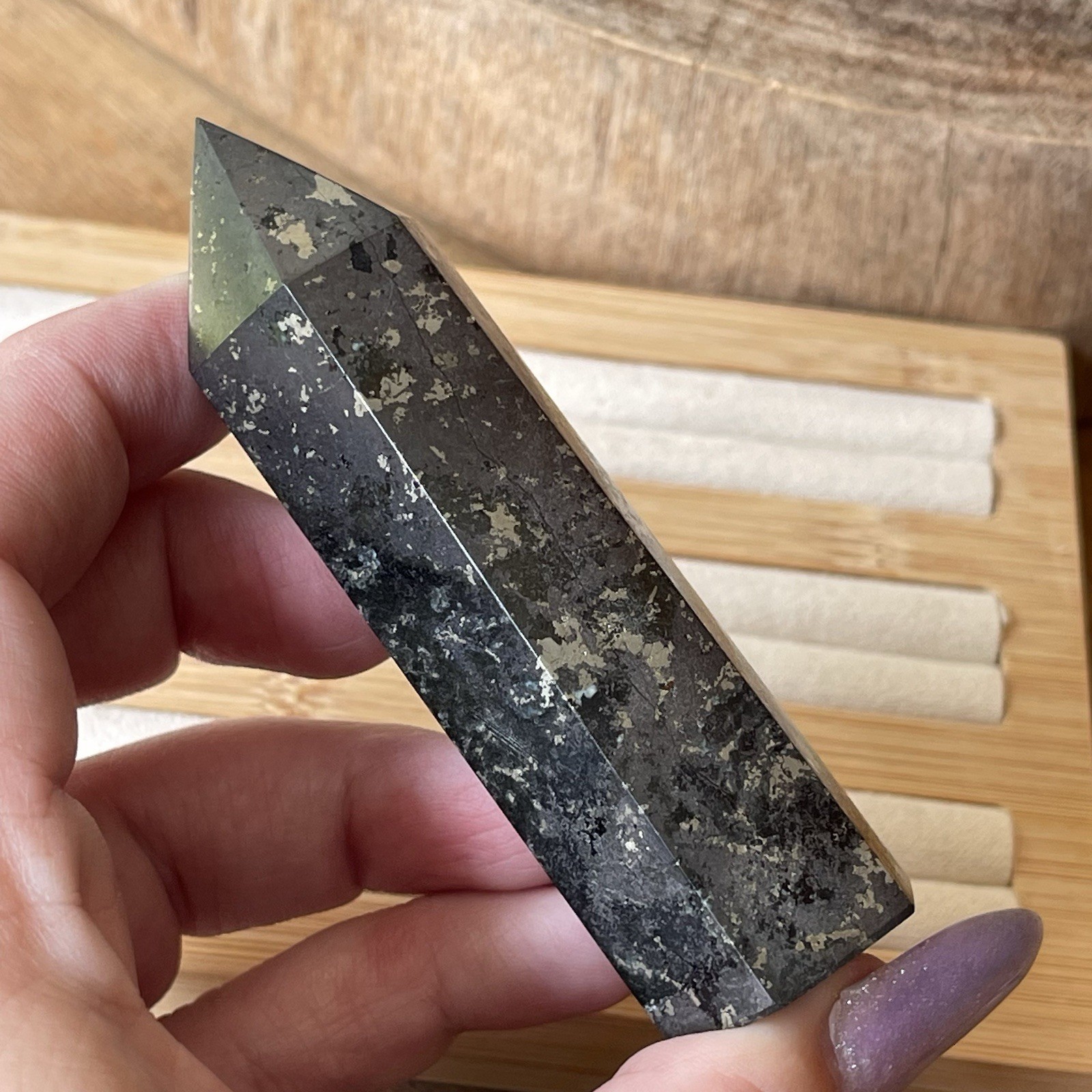 Apache Gold Tower, Healer’s Gold Pyrite magnetite Point – Black Natural Crystals