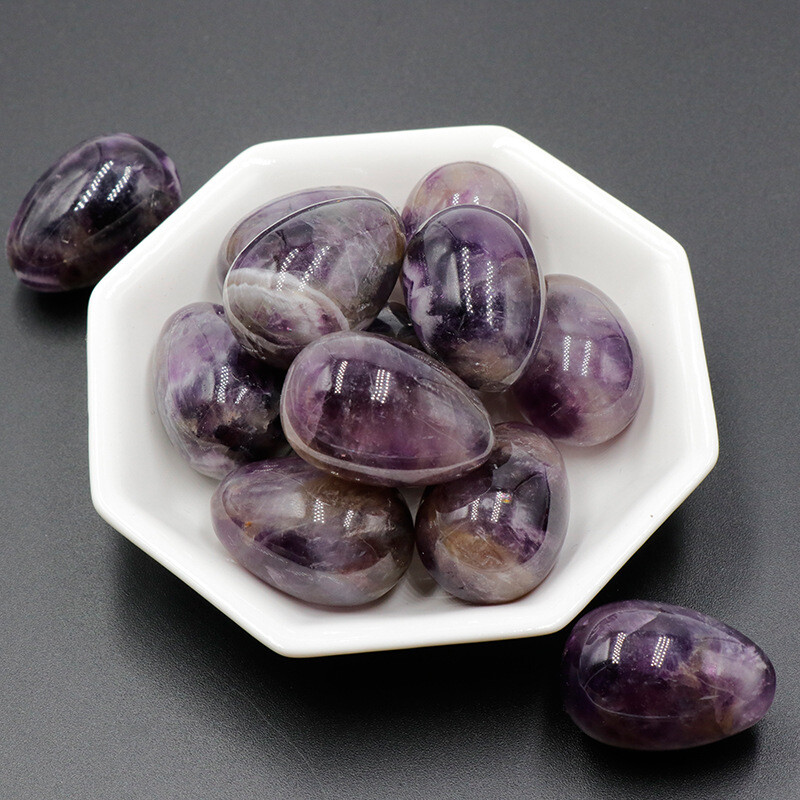 20pcs Natural Amethyst Stone Egg Crystal Carved Gem Home Decor Ornament No Hole