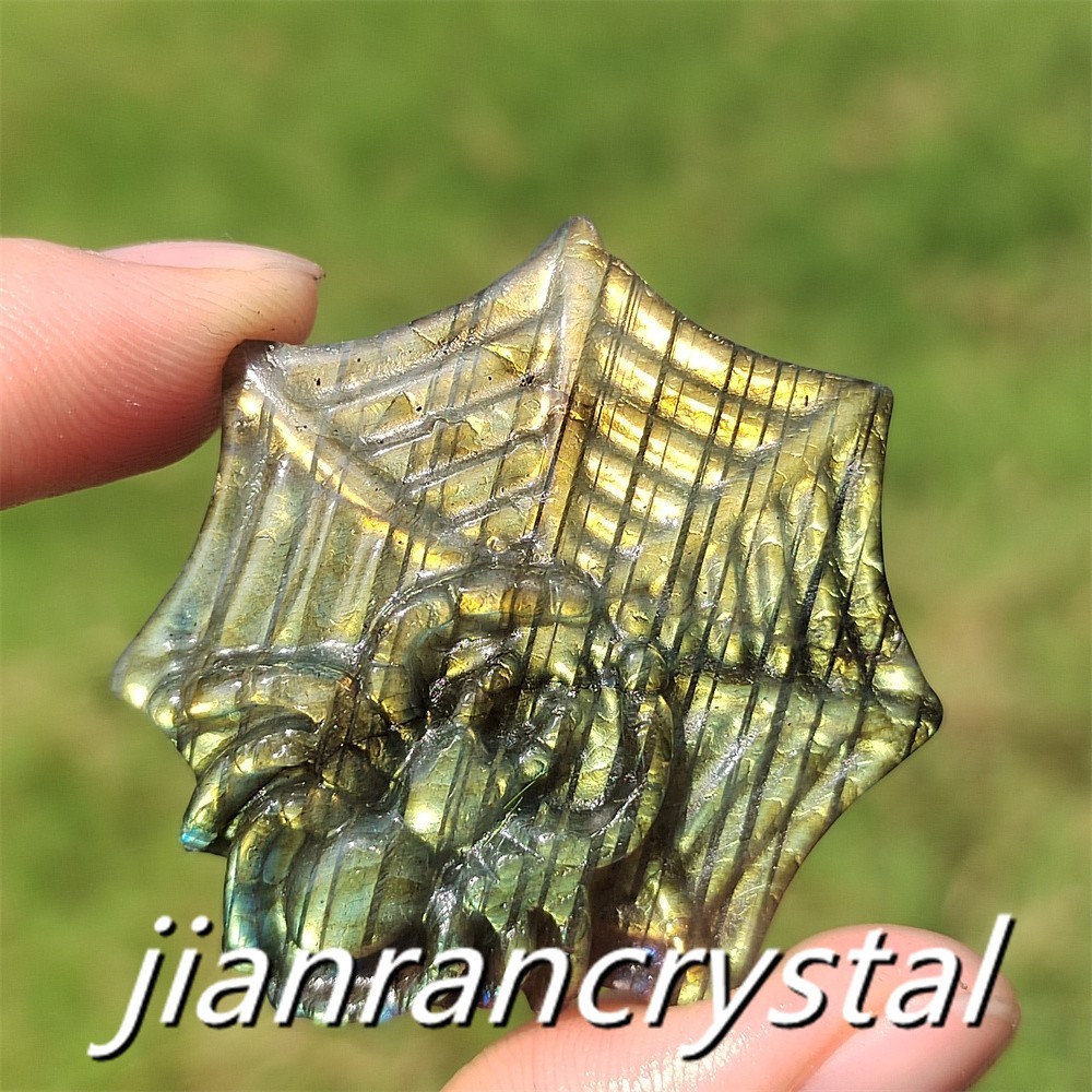 Natural Labradorite Hand Carved Spider Quartz Crystal Skull Healing Reiki 1pc