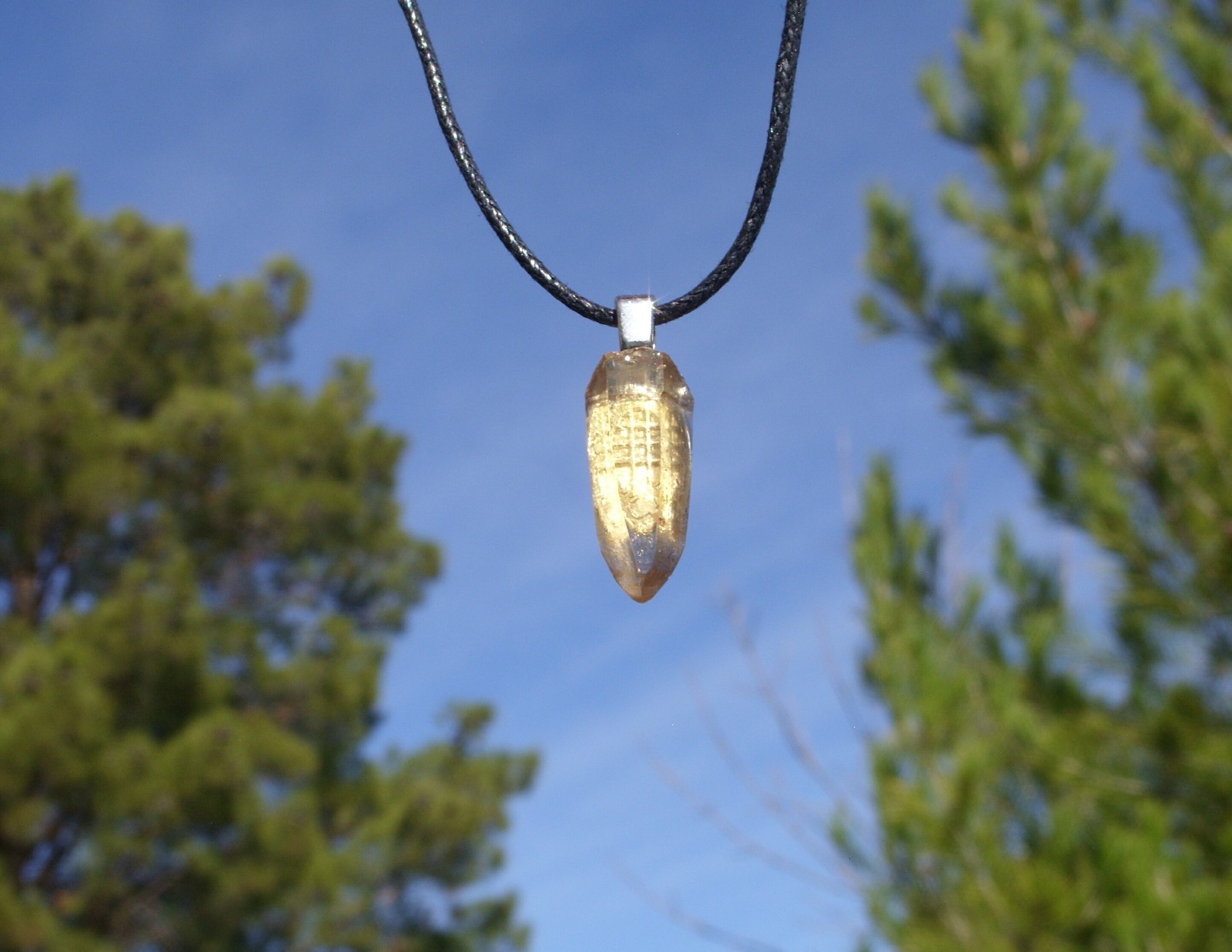 Natural Lemurian Citrine Crystal Point Free Form Stone Pendant Necklace Small