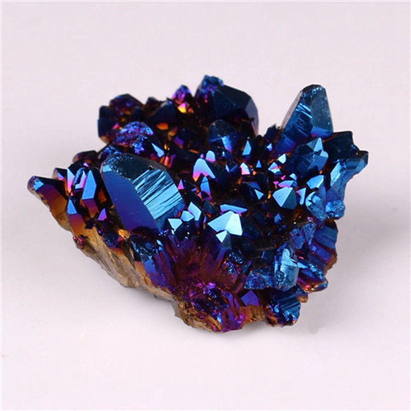 120g Big Natural Aura Blue Titanium Stone Quartz Crystal Cluster Specimens Reiki