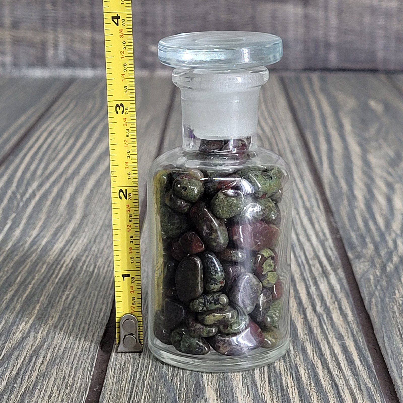 Dragon Blood Jasper 1/4lb Stone Tumbles in Vintage Apothecary Glass Jar AA Grade