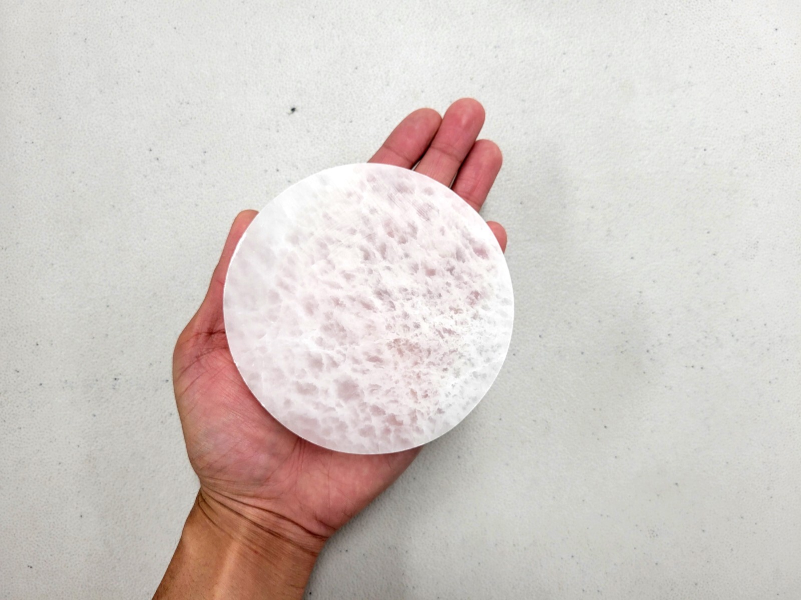 Polished Selenite Crystal Round Charging Slab Plate for Healing Crystal Grids