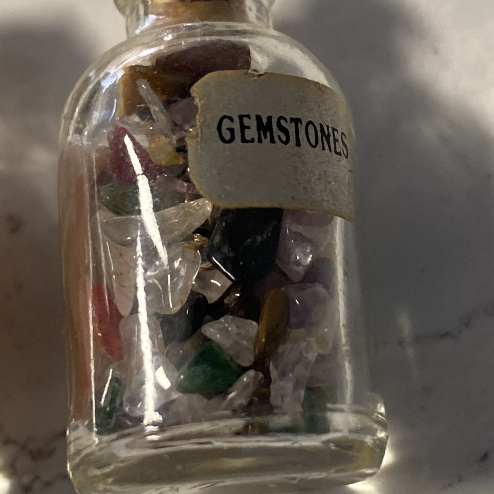 Miniature Glass Jars Cork Stopper Rose Quartz& Gemstones Stone Chip Pieces
