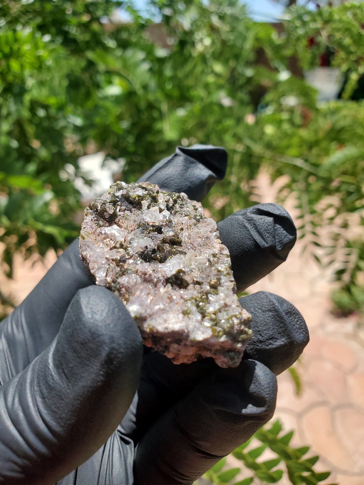 46g Natural Epidote, Super Sparkly Green Epidote with Quartz Specimen B88