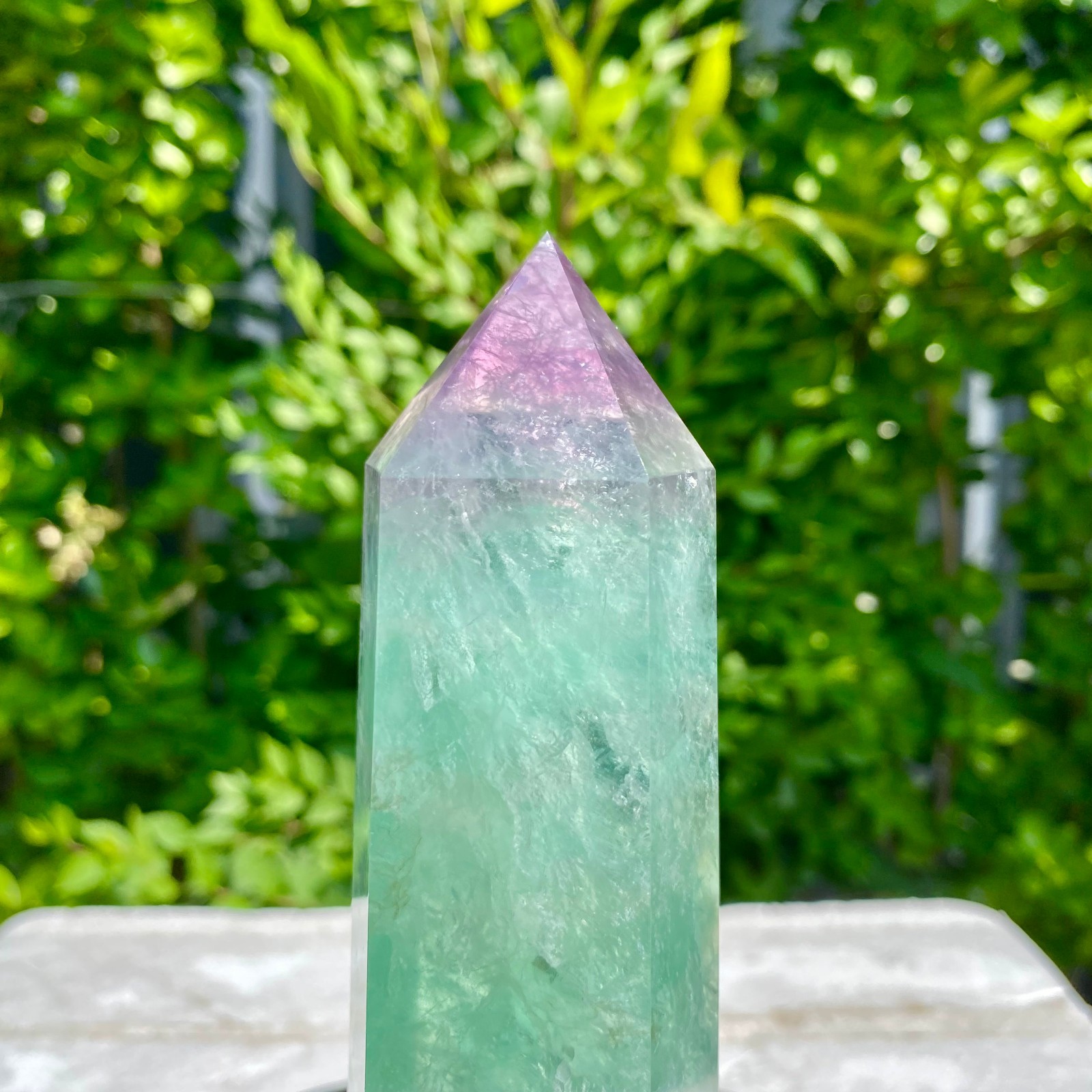 1.96LB Natural Rainbow Fluorite Obelisk Quartz Crystal Wand Tower Point Heal