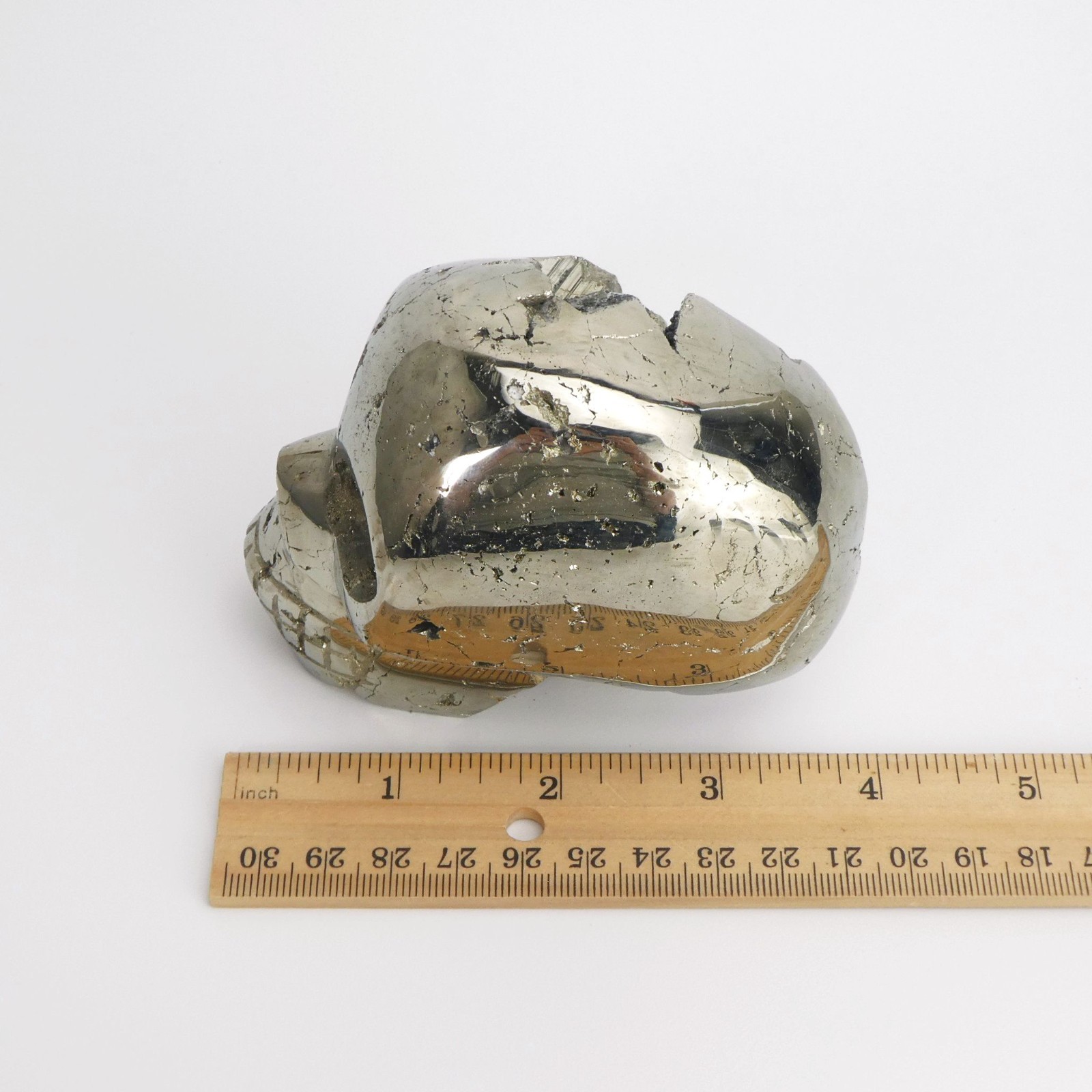 3.75″ 2lb Pyrite Skull from Peru Hand Carved Polished Natural Crystal Exposure