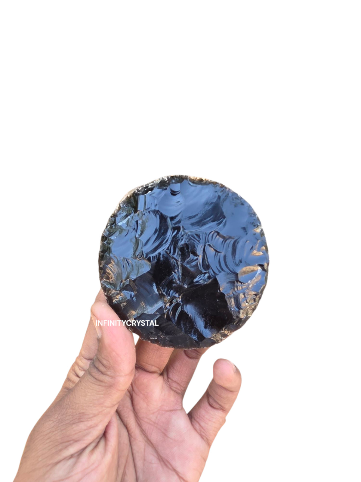 90MM Black Obsidian Disc – Handcrafted Round Protection Stone – Energy Healing.