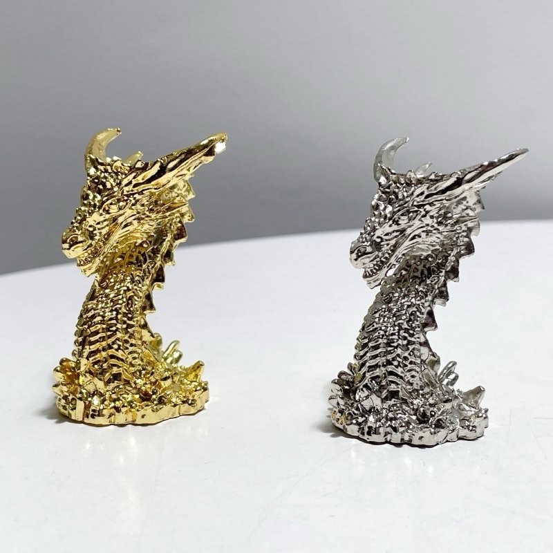 Set of 2 Dragon Crystal Sphere Stands Gold + Silver
