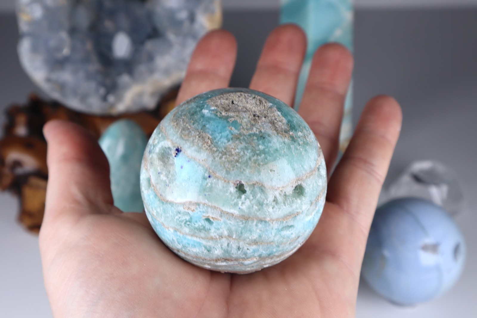 Large BLUE CRYSTAL LOT Celestite Angelite Caribbean Calcite Tower Amazonite