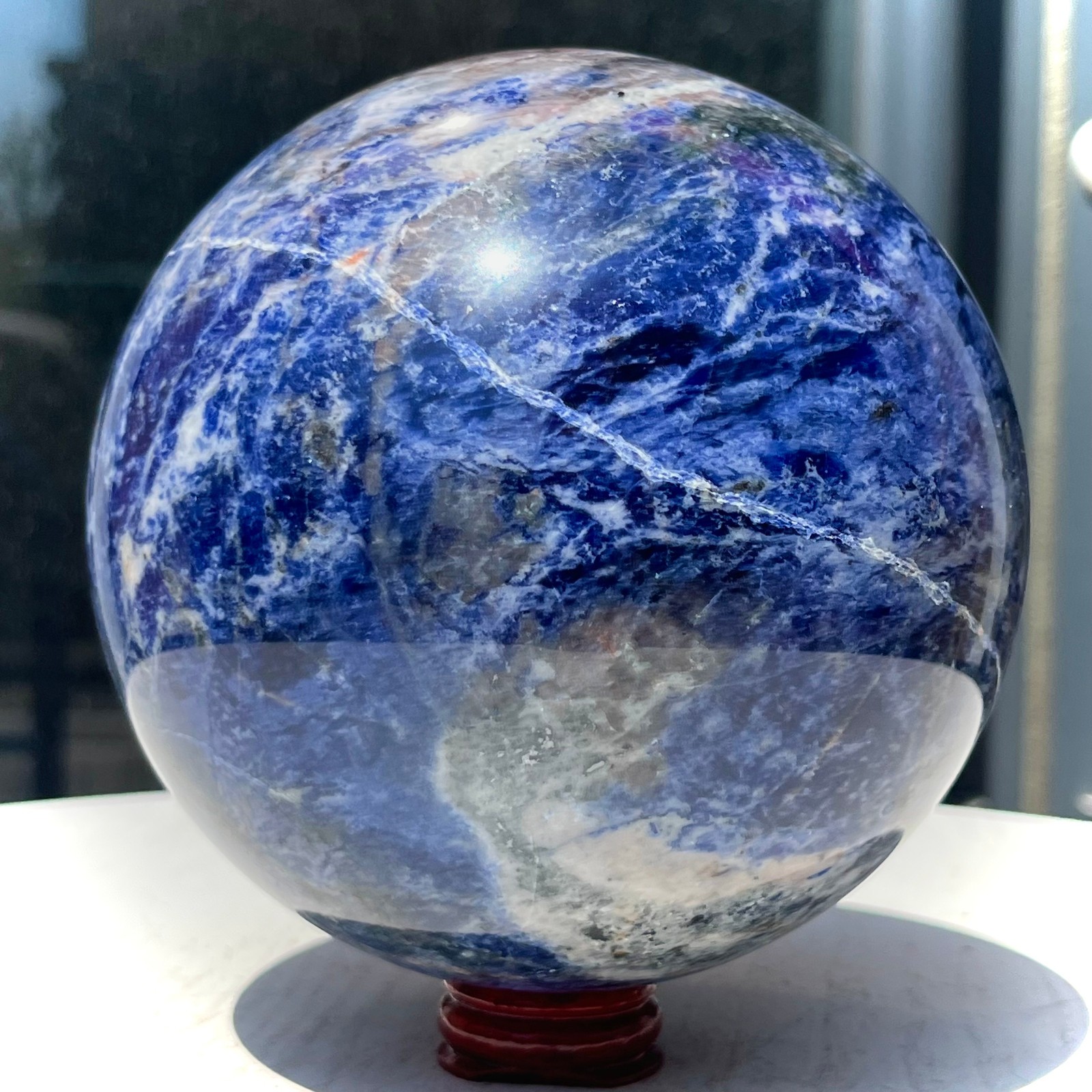 5.3 lb Shiny Blue Sodalite Crystal Ball with White Stripes Smooth Home Decor