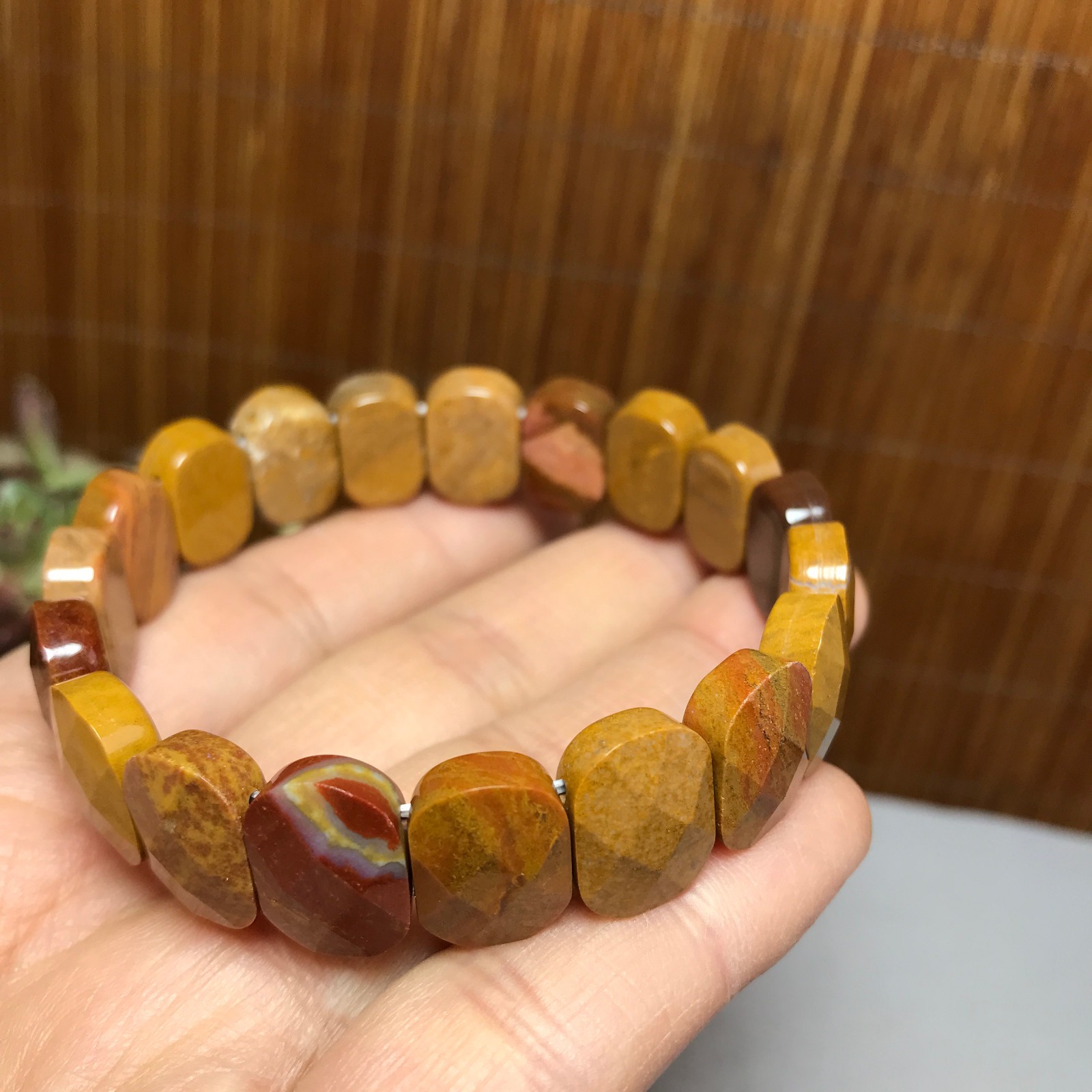 Natural Colored egg yolk Gemstone Bracelet Brown Stretch Bracelet Handmade A4067
