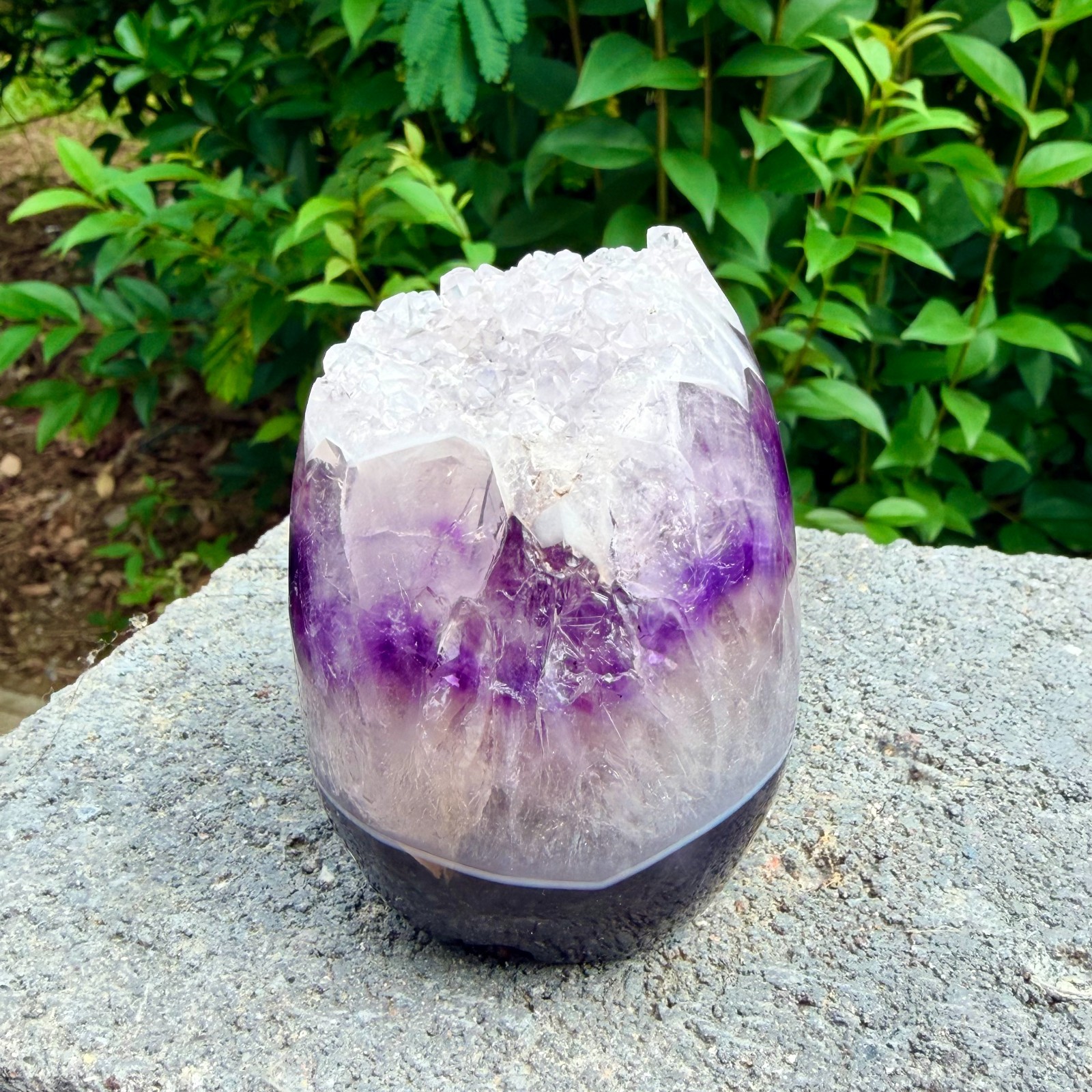 653g Amethyst agate crystal cave skull, Rare hand carved skull specimen
