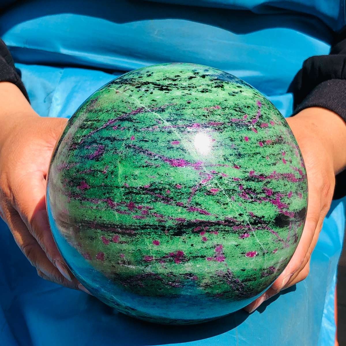 9.81 LB Large Natural Ruby Zoisite Sphere Crystal Healing Stone Specimen 5152