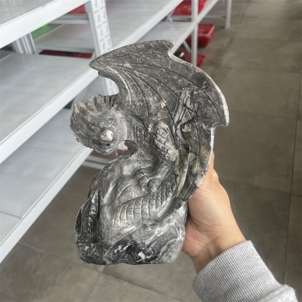 6.1LB 7.4″ Natural Picasso Jasper Flying Dragon Carved Crystal Quartz Energy