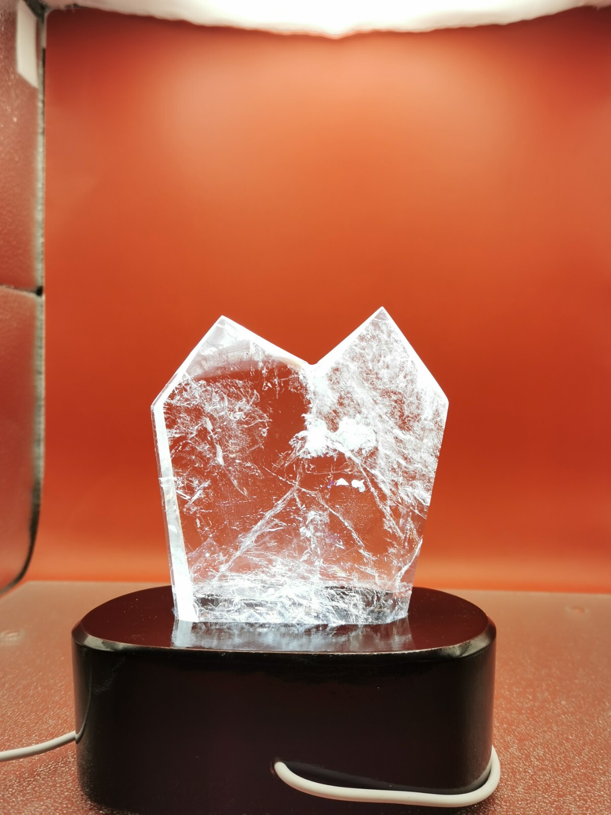 Natural Clear Quartz Double Point Obelisk Crystal With Custom Light Stand 364G