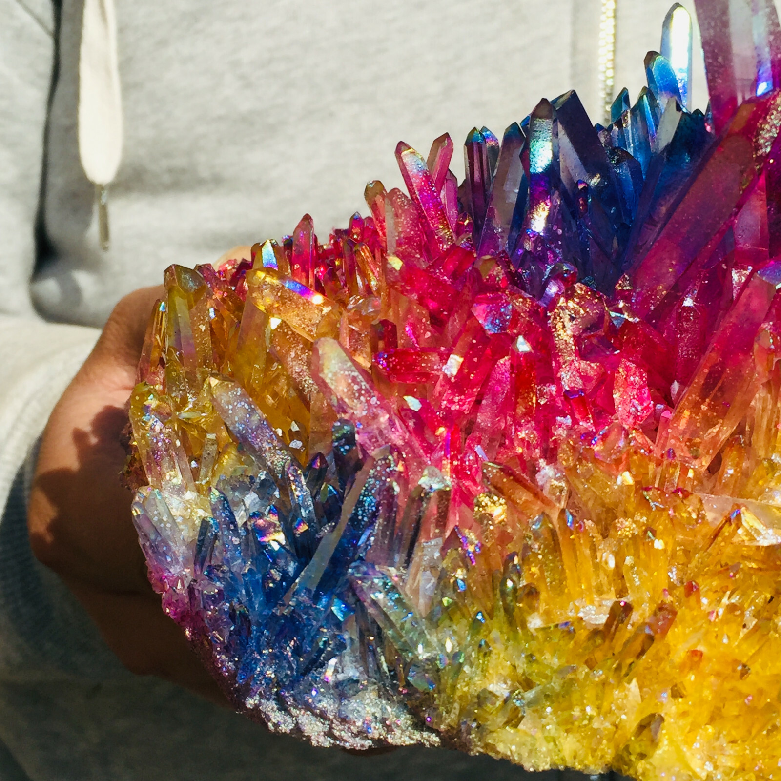 3155g Large Rainbow Aura Quartz Titanium Crystal Cluster Rough Specimen Healing
