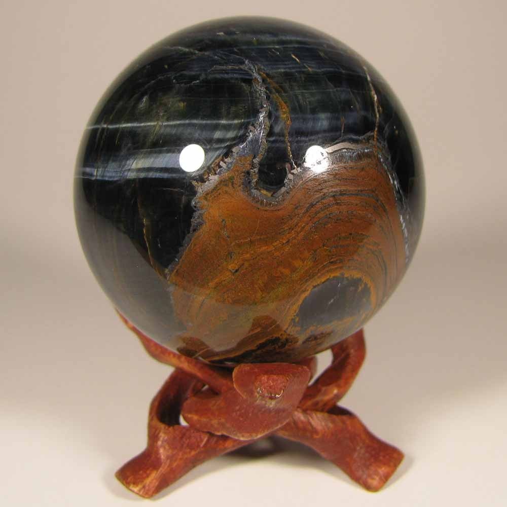 2.1″ BLUE TIGER EYE Gemstone Polished Sphere w/ Stand – South Africa – 54mm