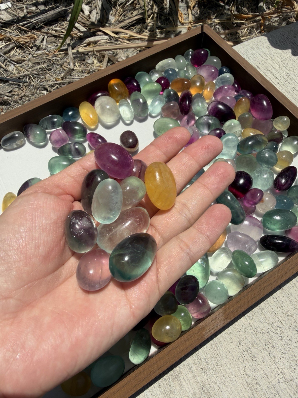 100g High Quality Rainbow Fluorite Tumbled Stones Random Mix Polished Pebbles