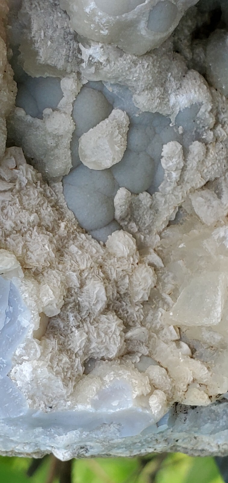 Blue-gray Botryoidal Chalcedony Geode With Calcite And Aragonite Crystals #659