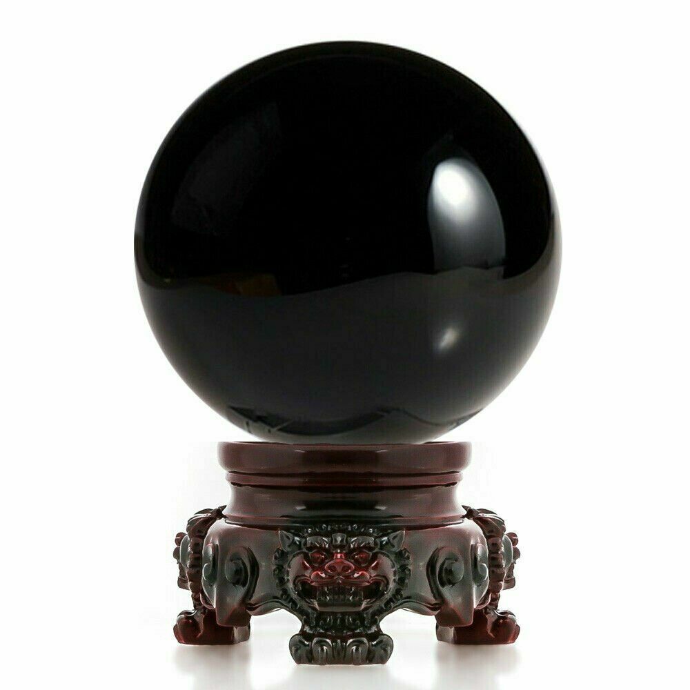 Crystal Ball 3″ diameter for Feng Shui, Meditation, Decor, with Red Lion Stand