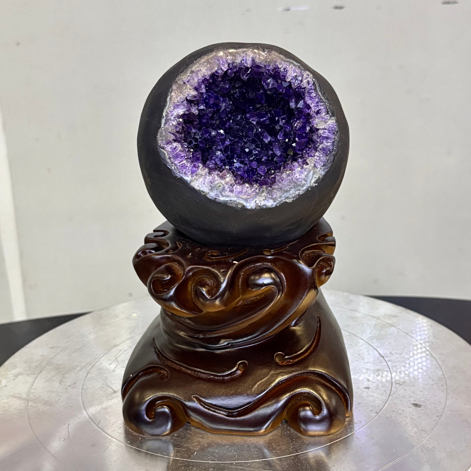 4.18LB Natural uruguay amethyst geode quartz money bag crystal +stand